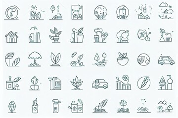 Fototapeta na wymiar Ecology or Eco Icons Set. Collection of linear simple web icons such as Recycling, Alternative Green Energy Source and other. Generative AI