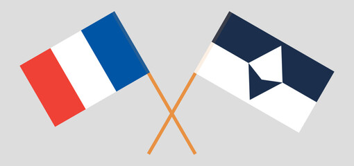 Crossed flags of France and Antarctica. Official colors. Correct proportion