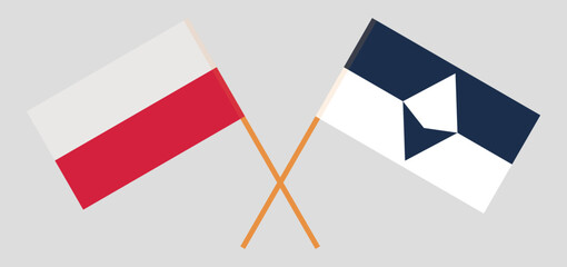 Fototapeta na wymiar Crossed flags of Poland and Antarctica. Official colors. Correct proportion