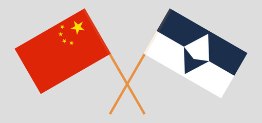 Crossed flags of China and Antarctica. Official colors. Correct proportion