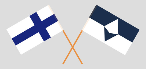 Crossed flags of Finland and Antarctica. Official colors. Correct proportion