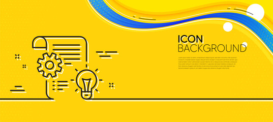 Naklejka na ściany i meble Cogwheel line icon. Abstract yellow background. Engineering tool sign. Idea bulb symbol. Minimal cogwheel line icon. Wave banner concept. Vector