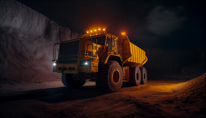 Fototapeta na wymiar Large quarry dump truck in coal mine. Mining equipment for the transportation of minerals.