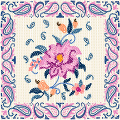 Embroided cross stitch paisley flower