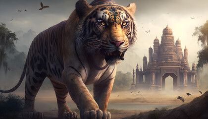 Mythical fantasy lion beast, created with Generative AI Technology 