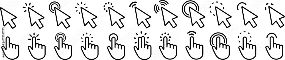 Poster clicks cursor or pointer icon. press or click