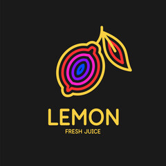 Illustration of a lemon in a flat style. Isolated image on a dark background. Vector icon.