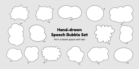 Obraz premium Set of simple, hand-drawn speech bubbles or balloons, including dialogue, comic text, and word balloons. Vector illustrations.