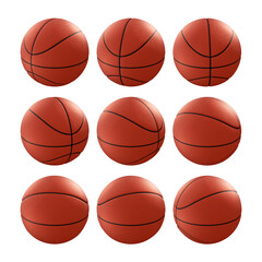 3d rendering sequential orange basket ball rotating perspective view