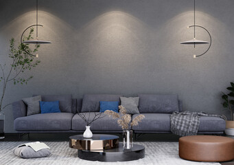modern living room mock up with light gray sofa