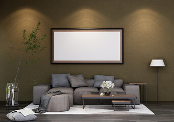 Mock up poster frame in modern interior fully furnished rooms
