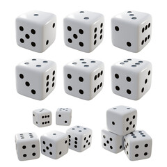 3d rendering of black and white dice from multiple perspective view angle