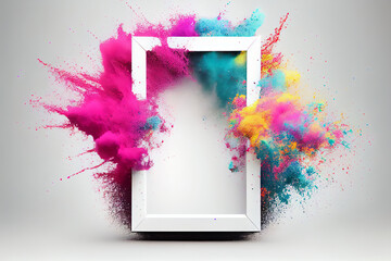 Fototapeta na wymiar Product display frame with colorful powder paint explosion. Generative ai