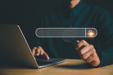 Businessman tapping search bar for SEO search concept to search information or data by internet...