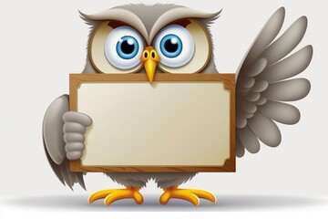 Naklejka premium owl with blank sign, generative ai