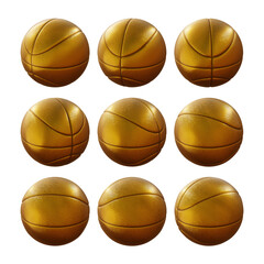 3d rendering sequential golden basket ball rotating perspective view