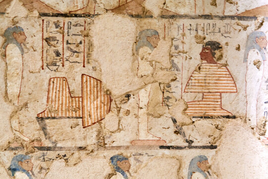 A colorful mural with the ritual of the sleeping Sem-priest - tomb of Djehutimose, TT 295, Luxor Western bank