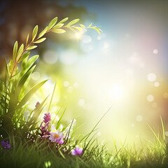 spring background with bokeh ,grass and flowers