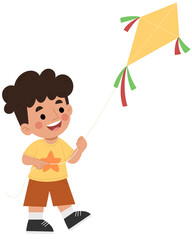 Illustration of a boy playing with a kite