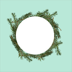 fir branch vector frame on light isolated background