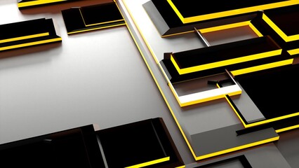 Würfel, Balken, Box, Quadratisch, Geometrie, Anordnung, 3D, dynamisch, Quader, metall, mosaik, Architektur, Perspektive, gelb, grau