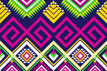 Ethnic geometric oriental traditional with triangles and colorful elements seamless pattern. designed for background, wallpaper, clothing, wrapping, fabric, Batik, decorating, embroidery style