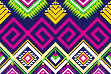 Ethnic geometric oriental traditional with triangles and colorful elements seamless pattern. designed for background, wallpaper, clothing, wrapping, fabric, Batik, decorating, embroidery style