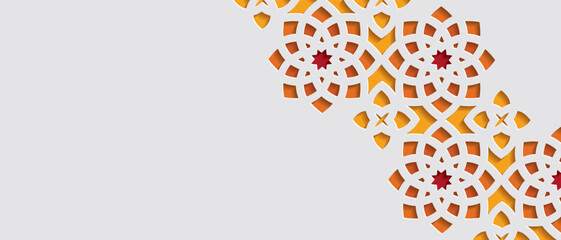 Ornamental colorful patterned stone relief in arabic architectural style of islamic mosque,greeting card for Ramadan Kareem