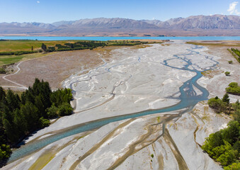 Braided rivers near Lake Tekapo in the Mackenzie Region in Canterbury, New Zealand. Amazing landscape; 