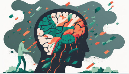 Brain, human silhouette, abstract business or psychology concept. AI generated