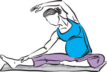 pregnant woman stretching in yoga mat work out fitness vector illustration