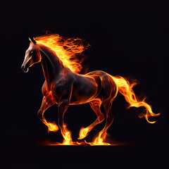 Obraz na płótnie Canvas horse that is on fire on a black background. Generative AI.