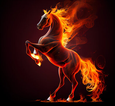 horse that is on fire on a black background. Generative AI.