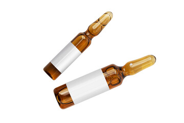 Two medical or cosmetic ampoules on a transparent background. Top view