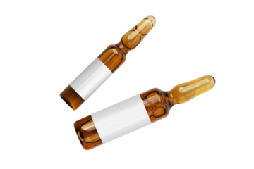 Two medical or cosmetic ampoules on a transparent background. Top view