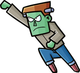 Funny frankenstein flying with angry face