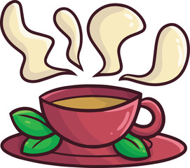 Hot and fresh herbal drink in purple cup cartoon illustration