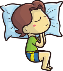 Funny male sleeping with pillow cartoon illustration