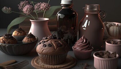  a table topped with cupcakes and muffins.  generative ai