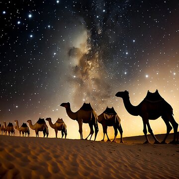 tarry sky in egypt, camels, generative AI, Nile river, temples, pyramids, hieroglyphics, pharaohs