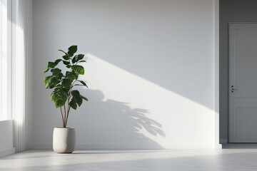 Potted plant in white room. Generative AI.