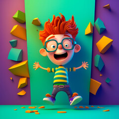 Cartoon boy with red hair and glasses. Generative AI.