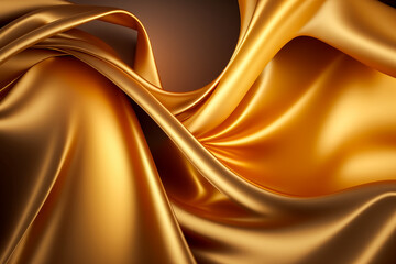 Gold silk fabric with very detailed design. Generative AI.