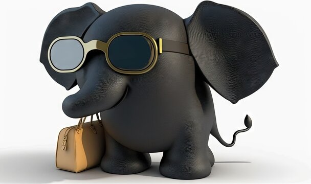  an elephant wearing sunglasses and carrying a bag with a suitcase.  generative ai