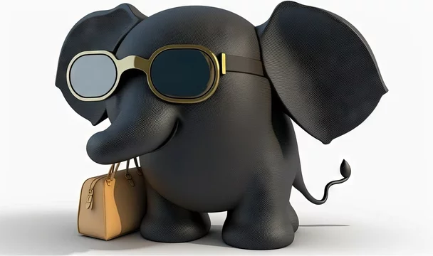 an elephant wearing sunglasses and carrying a bag with a suitcase. generative ai