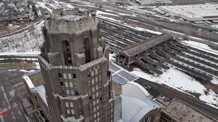 Building Central Terminal in Buffalo, NY historic train depot with art deco architecture design...