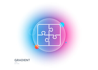 Puzzle line icon. Gradient blur button with glassmorphism. Engineering strategy sign. Transparent glass design. Puzzle line icon. Vector