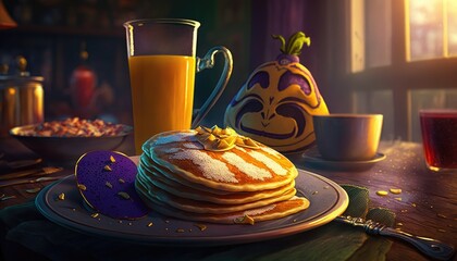 Pancakes on Mardi Gras. Illustrative style. Generative ai.