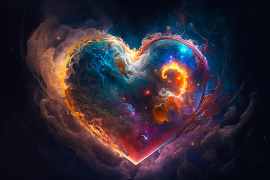 An image of heart shaped nebula in space. Generative AI.