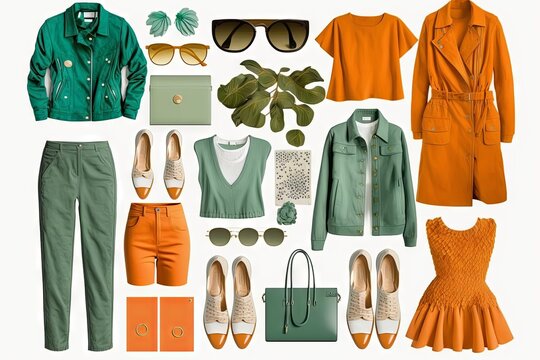Outfit naranja y verde deportivo, set de ropa informal, vestimenta casual para el día a día primavera verano